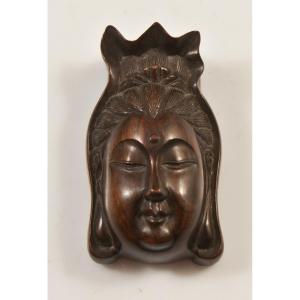 Shiva Carved Wood Pendant Signed