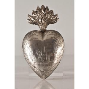 Coeur De Marie En Argent / reliquaire ex voto