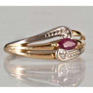 Bague Rubis Et Brillant En Or 18 Carats Poinçon Tête d'Aigle