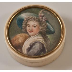 Miniature Box Portrait Of An Elegant Lady In A Hat