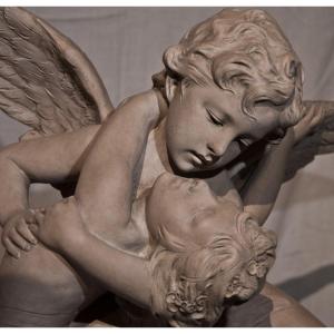 Richard Aurili (1864-1943) : Le Baiser , Sculpture En Terre Cuite  Ag33