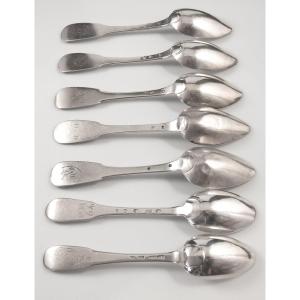 7 Spoons In Sterling Silver Hallmarks 19th And 18th Century / 517 Grams