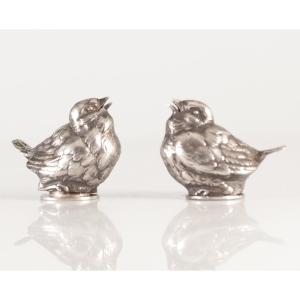 Zoomorphic Pill Boxes In Sterling Silver Minerva / Couple Of Sparrows