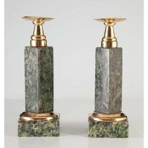 Pair Of Marble And Brass Candlesticks