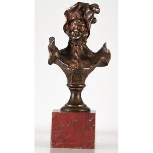 Elegant Girl In Hat Art Nouveau Bronze Bust