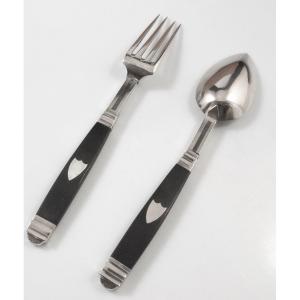 Folding Travel Cutlery Spoon + Fork Sterling Silver And Ebony