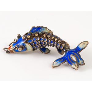 Chinese Enameled Silver Articulated Fish Pendant