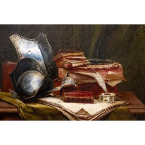 Pierre Alphonse Baye: Conquistador Breastplate, Books And Parchments Ag37