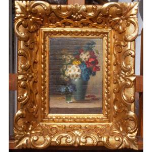 Georges Bourgin (1865-1937): Bouquet De Fleurs Dans Un Vase Sur Un Entablement Ag39