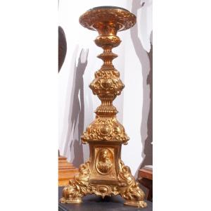Large Candle Holder In Gilt Bronze / Ag43 Display