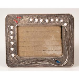 Naturalist Silver Enameled Insect And Butterfly Photo Frame