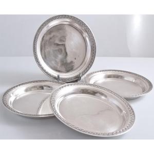 Christofle 4 dessous de bouteille métal argenté style empire