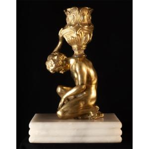 Atlas Gilt Bronze Candlestick