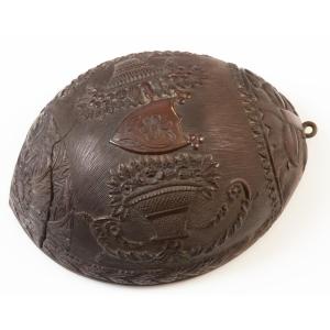 Demi noix de corozo écusson fleuri