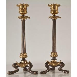 Bougeoirs en bronze double patine