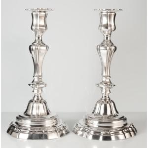 Pair Of Silver-plated Bronze Regency Candlesticks