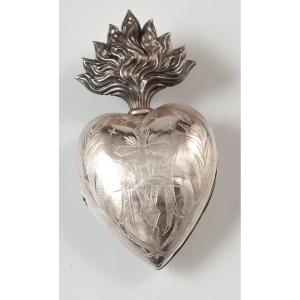 Coeur De Marie En Argent / reliquaire ex voto