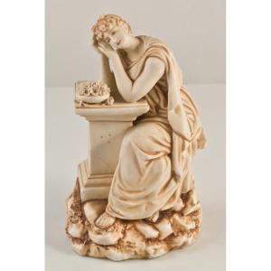 Femme Pensive Statuette En Biscuit Müller / Porcelaine Allemande