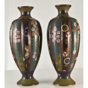 Pair Of Cloisonne Enamel Vases Japan Nineteenth Signed