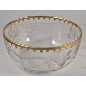 Art Nouveau Engraved Crystal Cup / Salad Bowl