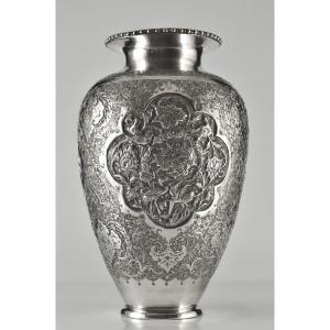 Iran Vase In Persian Kajar Silver Hallmark 84
