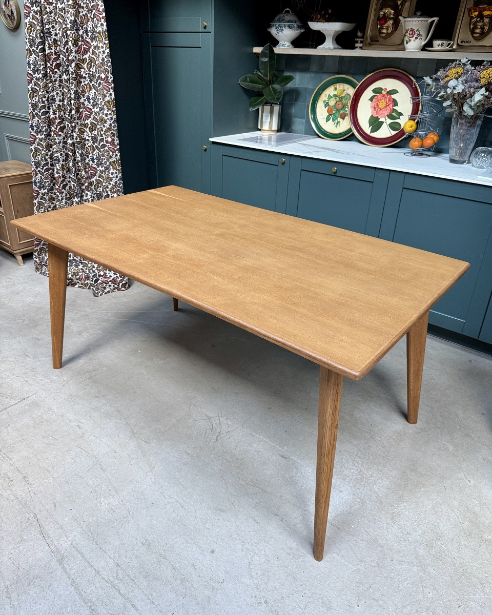 Table Extensible Années 70 En Chêne Massif (rénovée)-photo-1