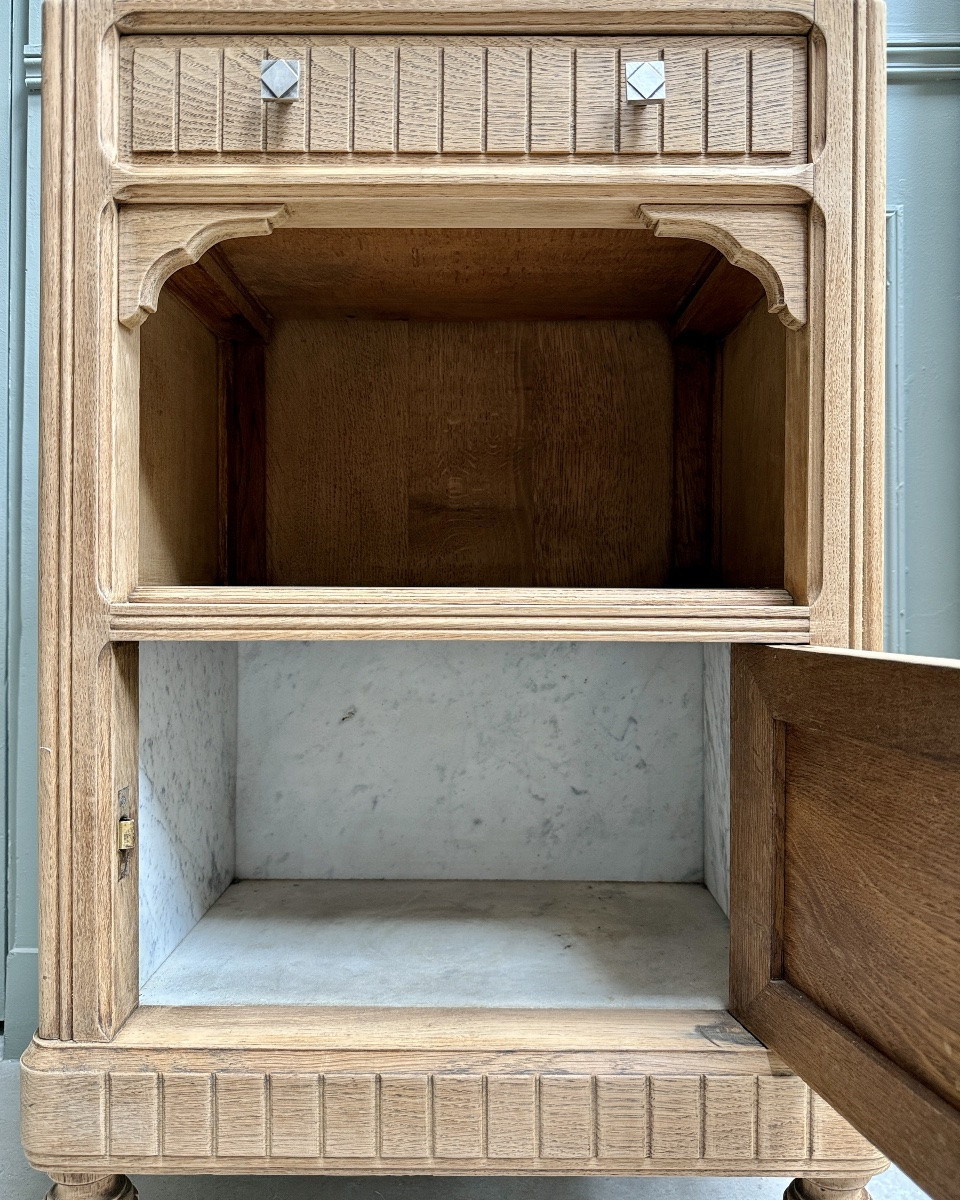 Art Deco Oak And Marble Bedside Cabinet (renovated)-photo-7