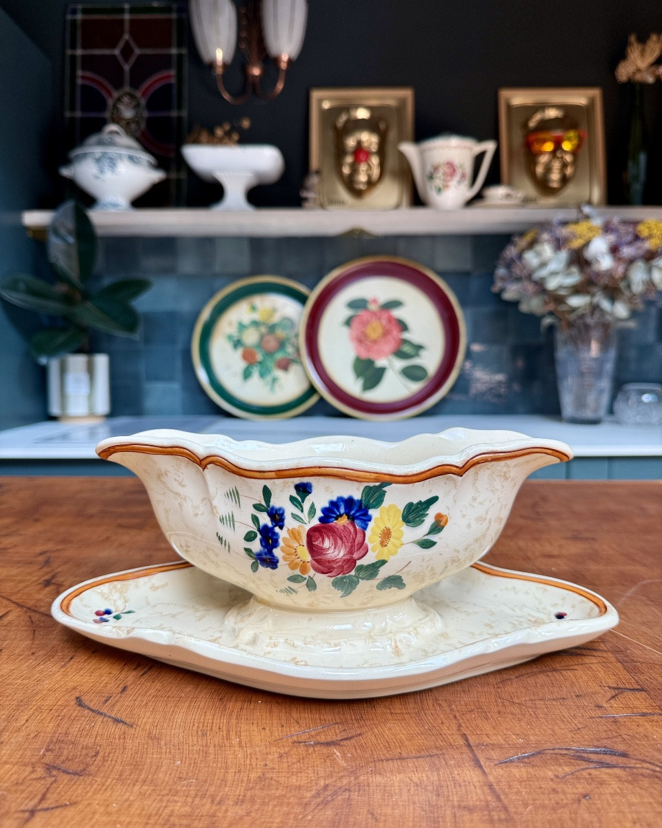 Longchamp Earthenware Service, Hand-painted Mistral Decor, 70 Pieces-photo-6