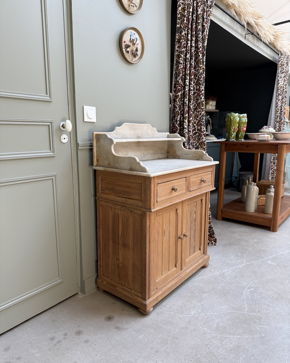Antique Sideboard In Solid Wood And Marble -photo-4