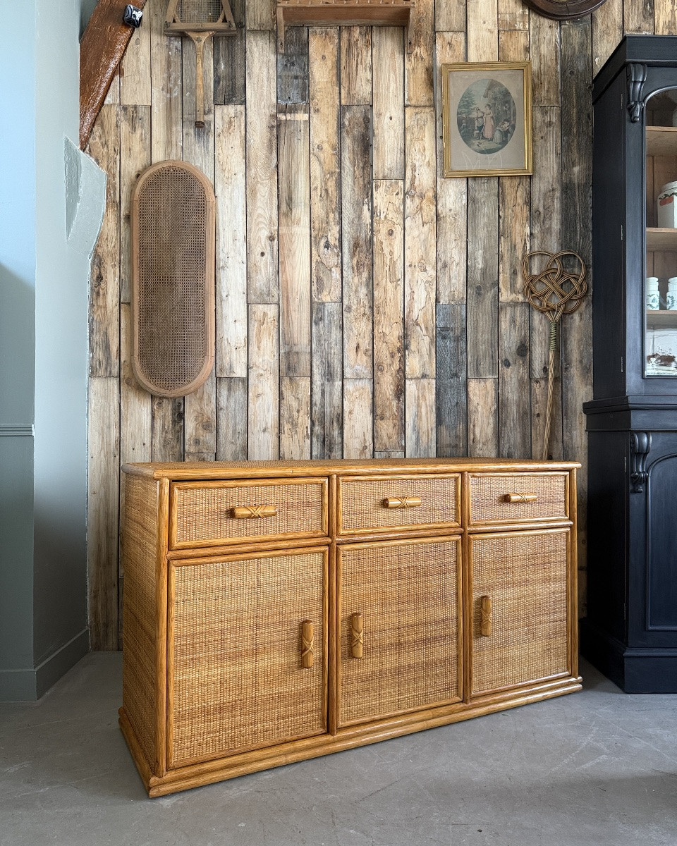 Enfilade vintage en rotin et bambou-photo-2