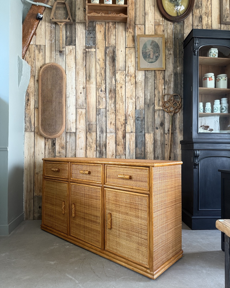 Enfilade vintage en rotin et bambou-photo-3