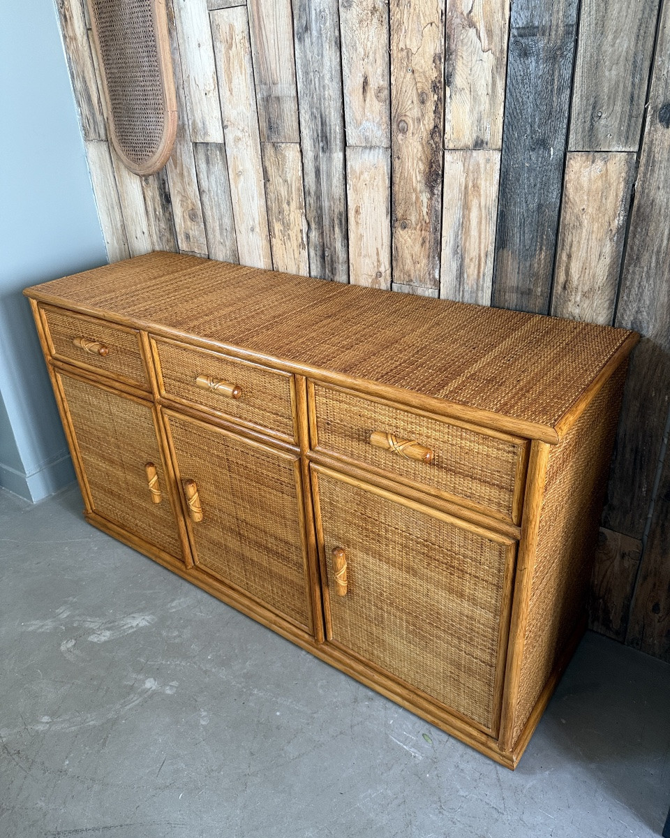 Enfilade vintage en rotin et bambou-photo-4
