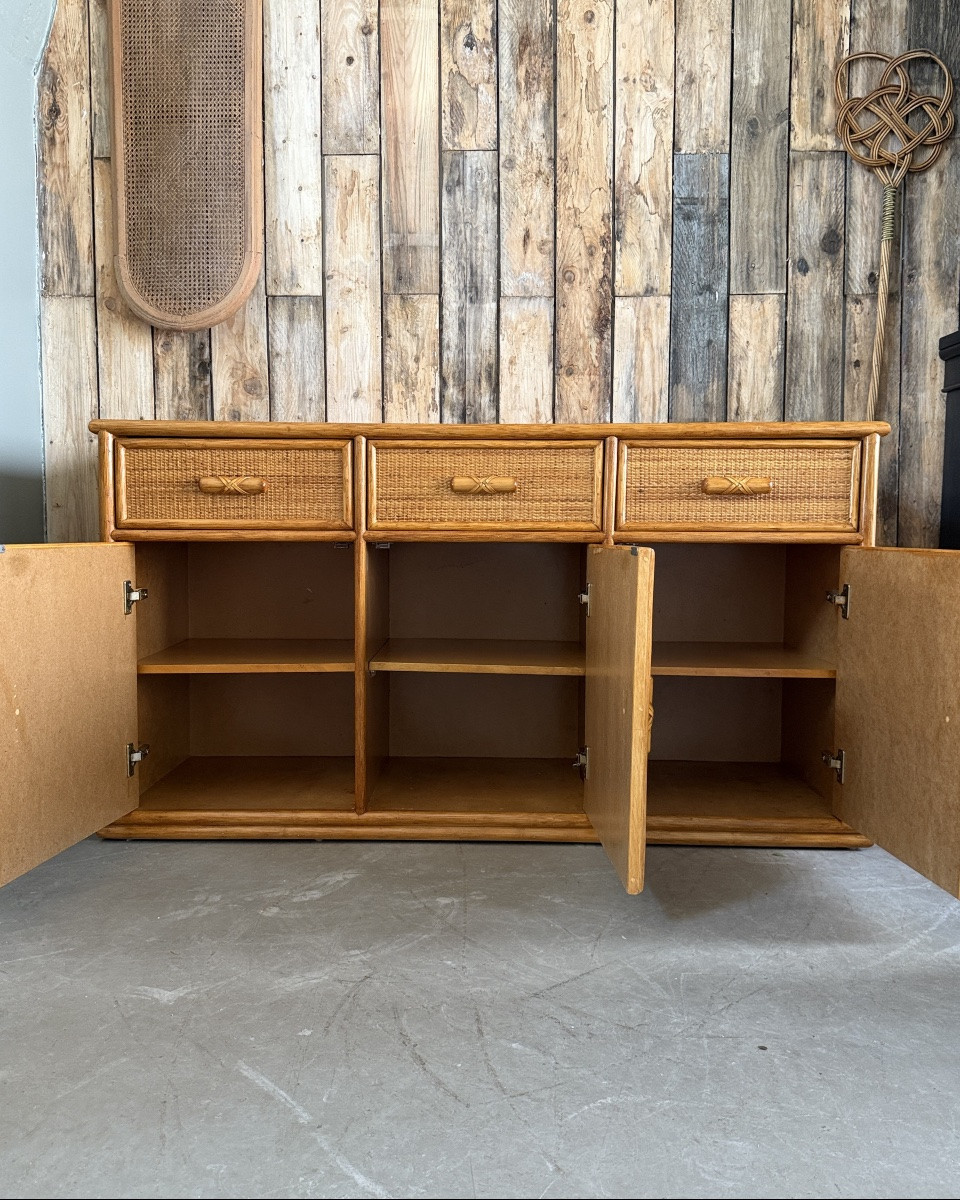 Enfilade vintage en rotin et bambou-photo-4