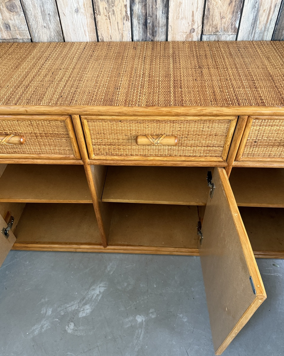 Enfilade vintage en rotin et bambou-photo-8