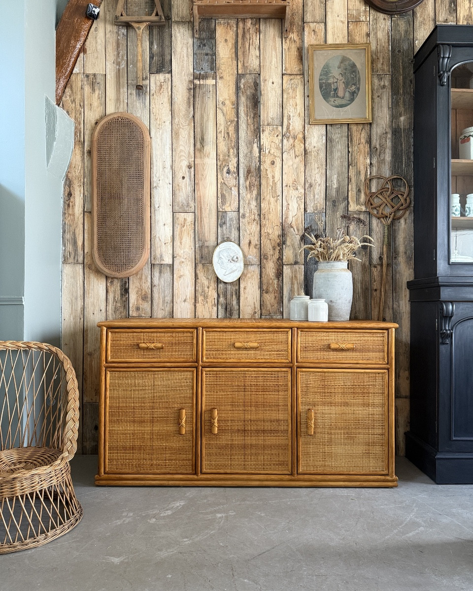 Enfilade vintage en rotin et bambou
