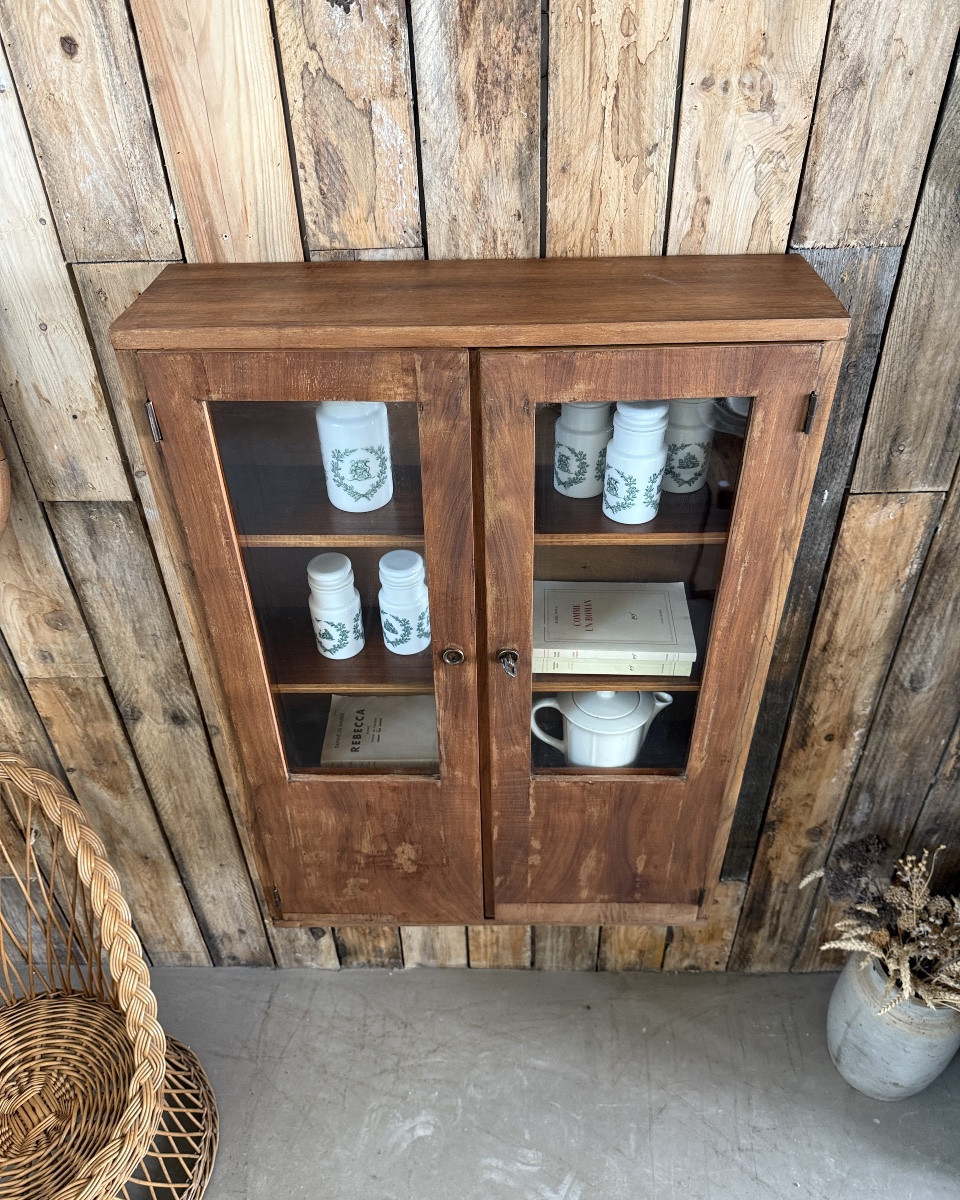 Petite vitrine ancienne en noyer (rénovée)-photo-4