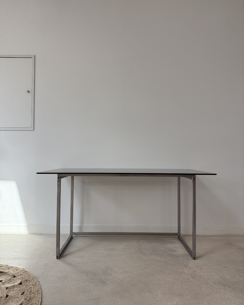 70s Metal And Smoked Glass Desk-photo-2