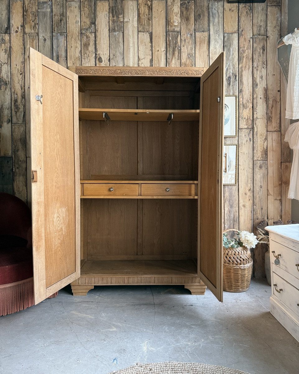 Art Deco Wardrobe In Solid Oak-photo-3
