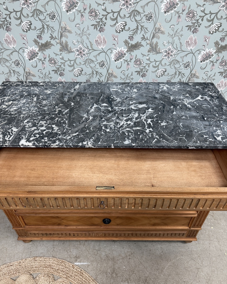 Commode en marqueterie et plateau en marbre-photo-4