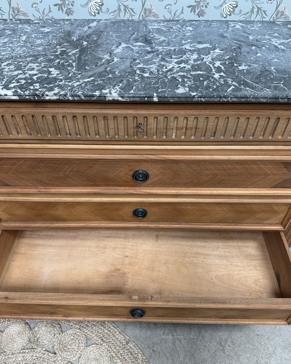 Commode en marqueterie et plateau en marbre-photo-4
