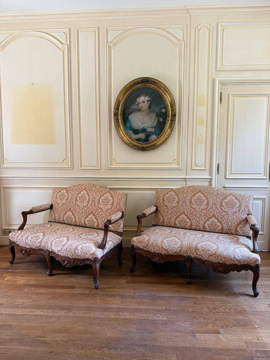 Paire de banquettes / canapés Louis XV-photo-2