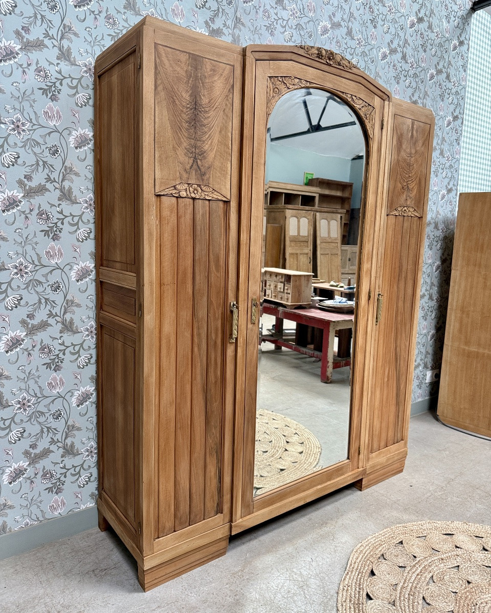 Grande armoire Art Déco 3 portes en noyer et chêne-photo-3