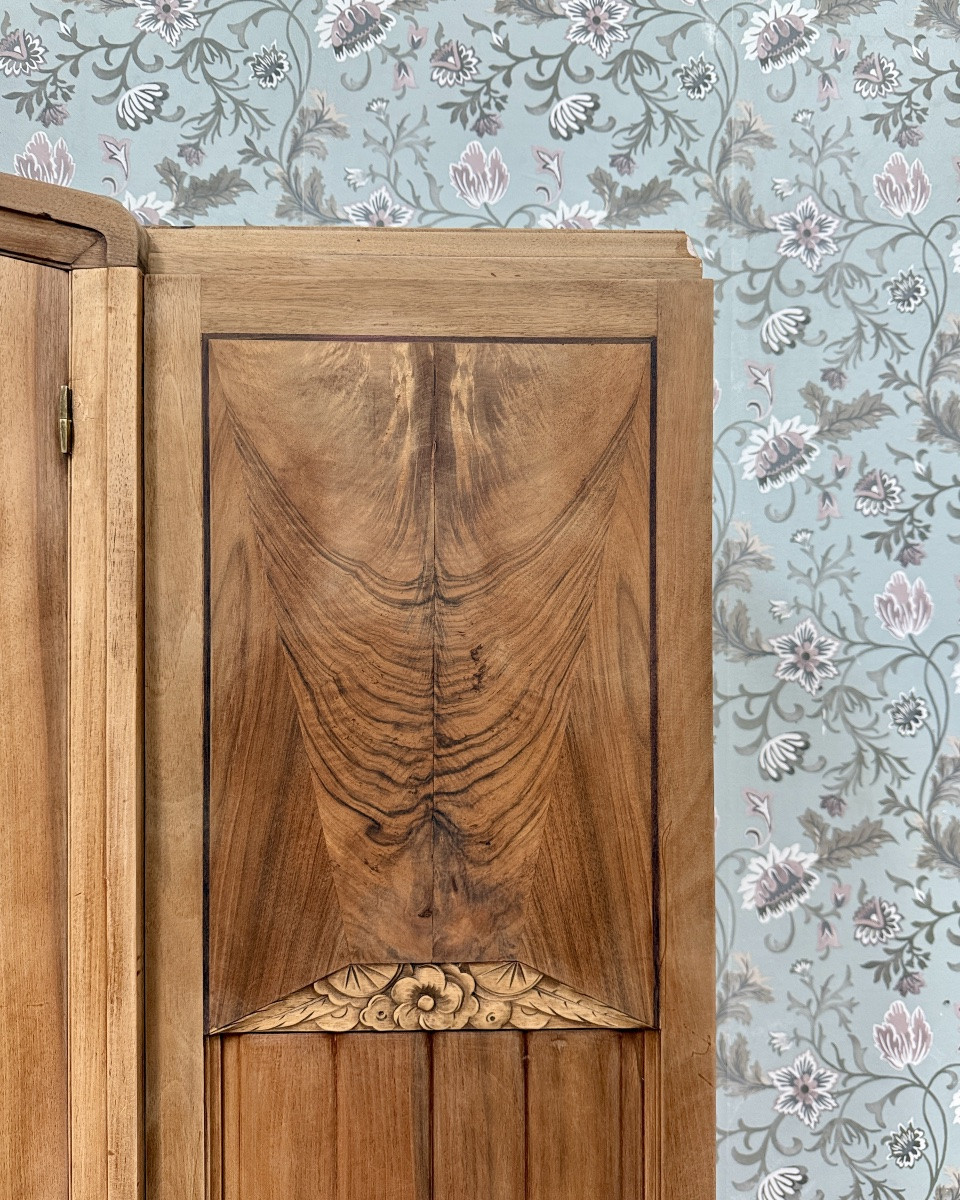 Grande armoire Art Déco 3 portes en noyer et chêne-photo-1