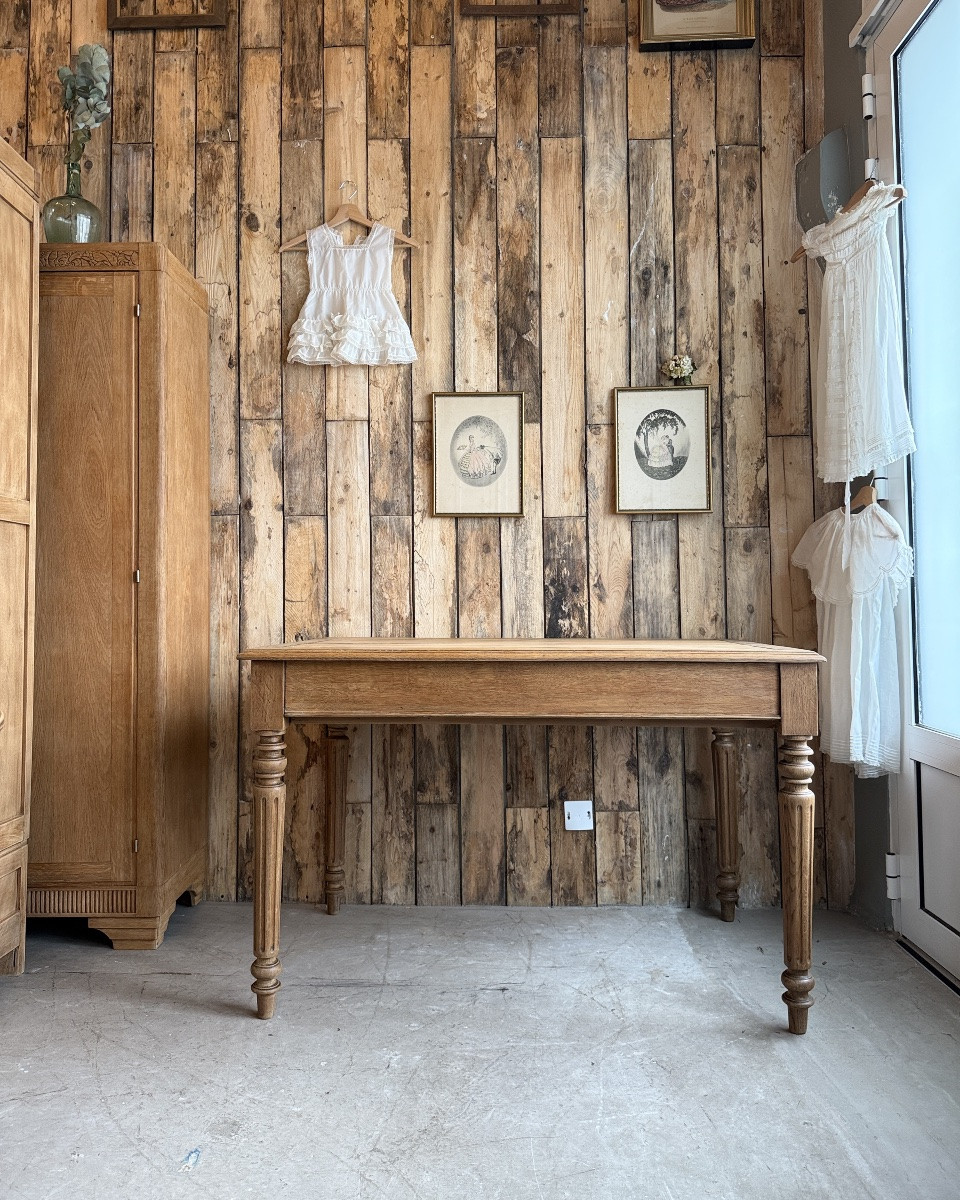 Large Desk With Turned Legs In Solid Oak (renovated)-photo-4