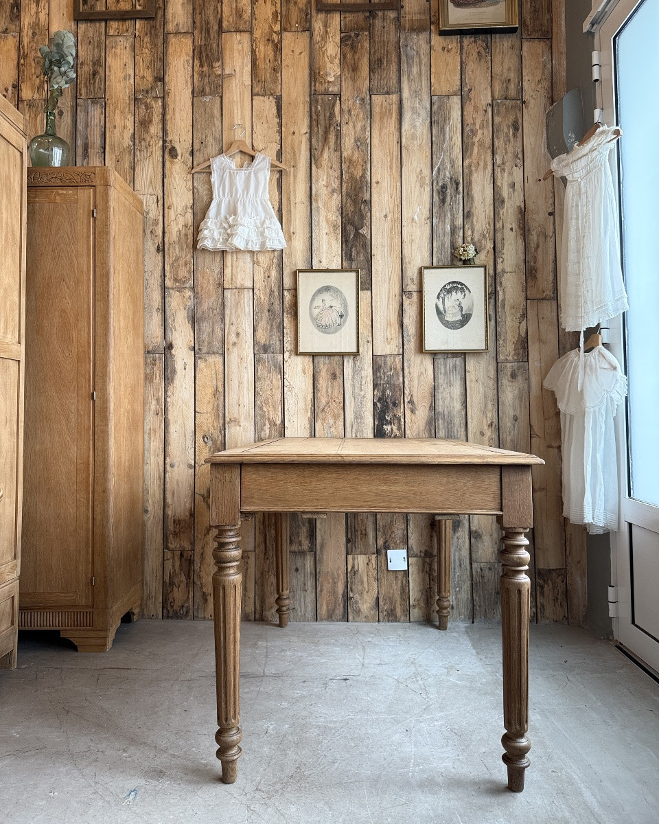 Large Desk With Turned Legs In Solid Oak (renovated)-photo-1