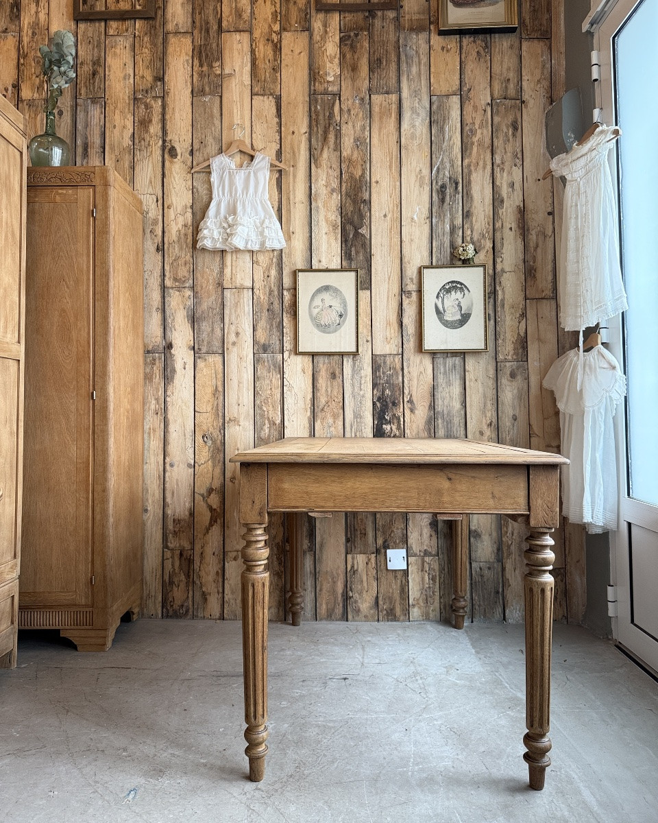 Large Desk With Turned Legs In Solid Oak (renovated)-photo-2