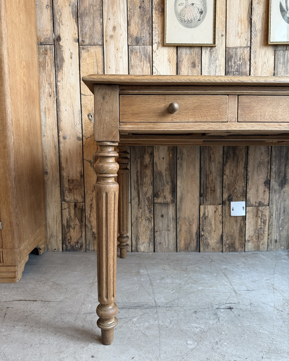Large Desk With Turned Legs In Solid Oak (renovated)-photo-3