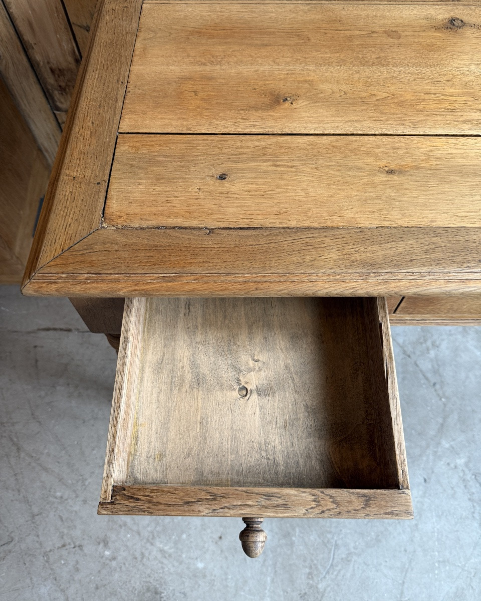 Large Desk With Turned Legs In Solid Oak (renovated)-photo-7