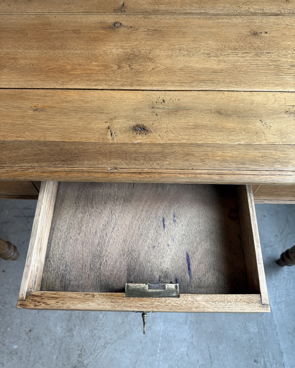 Large Desk With Turned Legs In Solid Oak (renovated)-photo-8