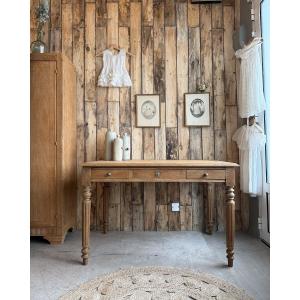 Large Desk With Turned Legs In Solid Oak (renovated)